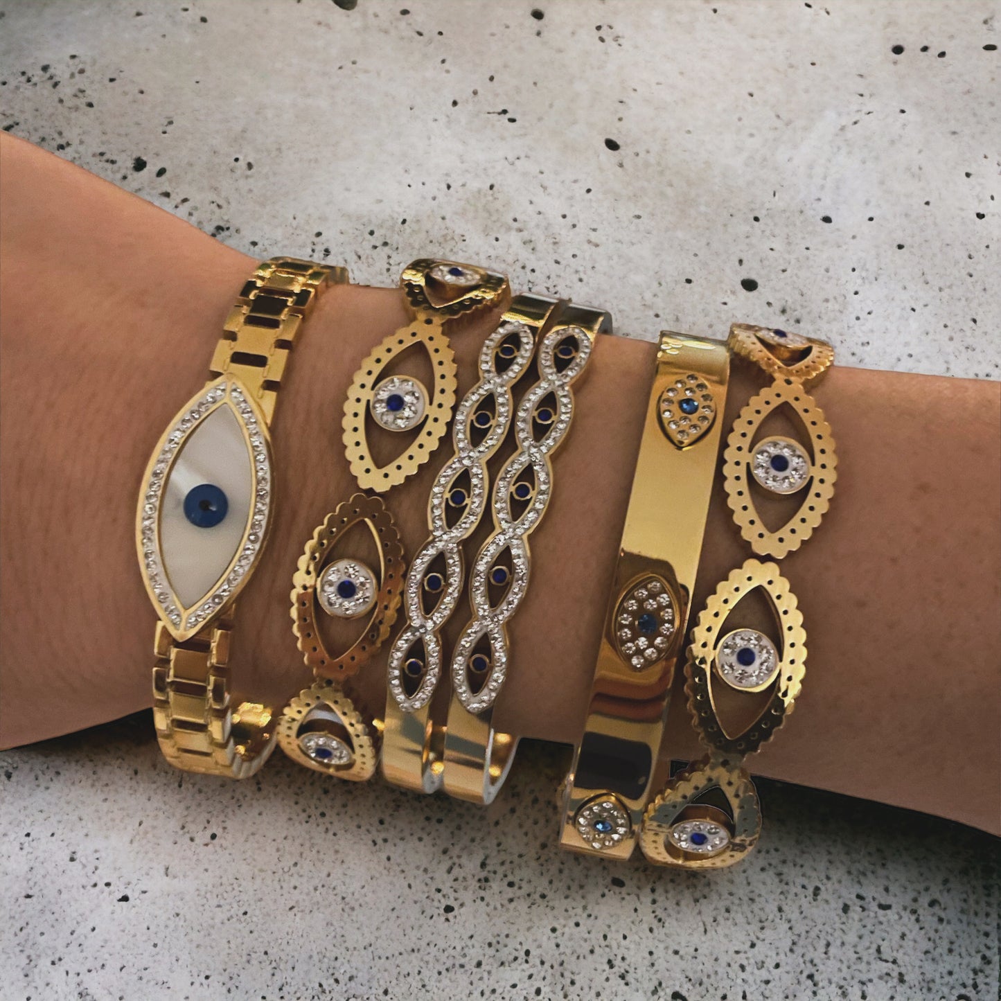 IRIS || Evil Eye 18k Gold Bangle with Large Eye Design Cutouts