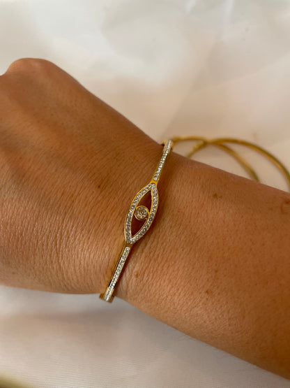 DAINTY || Evil Eye 18k Gold Diamond Bangle