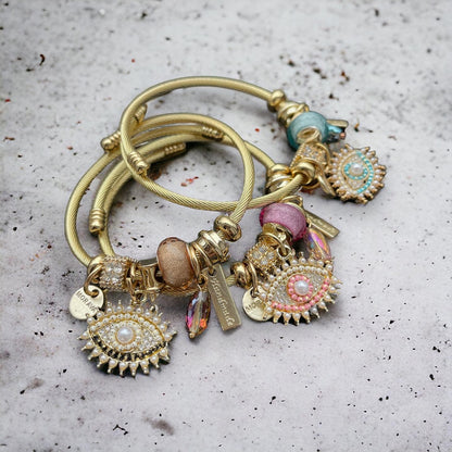 Evil Eye stretch 18k gold charm bracelet / Multiple Colors available