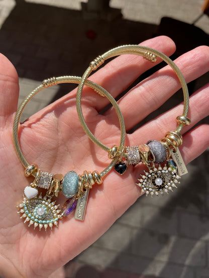 Evil Eye stretch 18k gold charm bracelet / Multiple Colors available