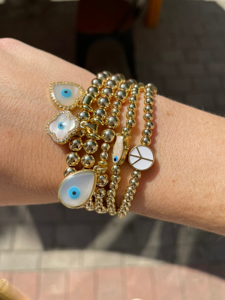 Evil Eye Clover Pearlescent Charm Bracelet 6mm