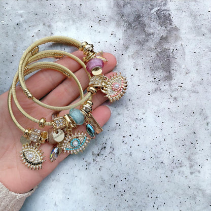 Evil Eye stretch 18k gold charm bracelet / Multiple Colors available