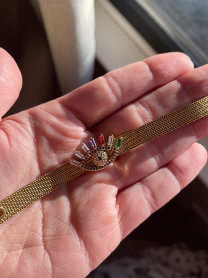 Evil Eye Belt Band bracelet with Multicolor charm