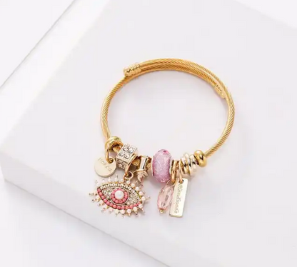 Evil Eye stretch 18k gold charm bracelet / Multiple Colors available