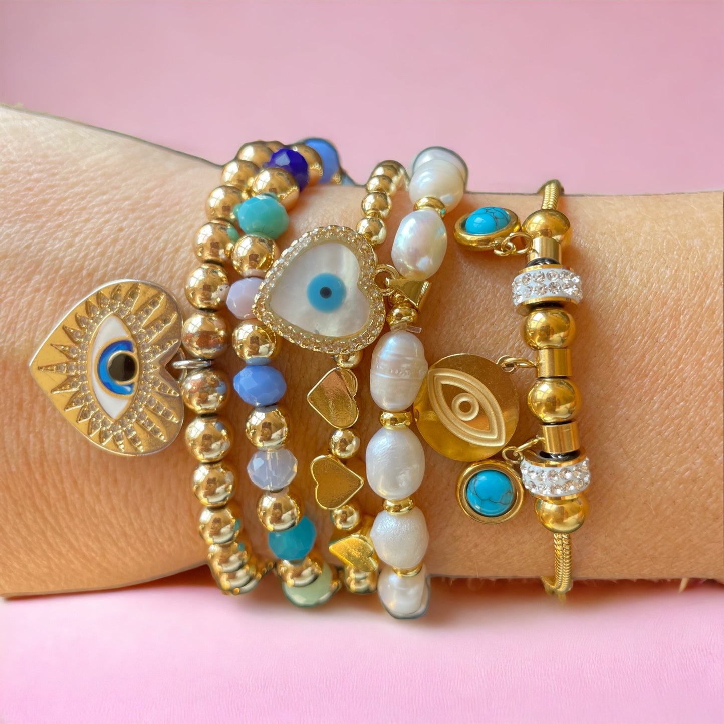 Evil Eye Heart Charm Bracelet