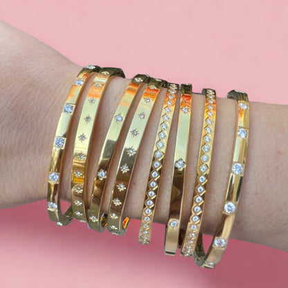 Gold square inset stone diamond bangle