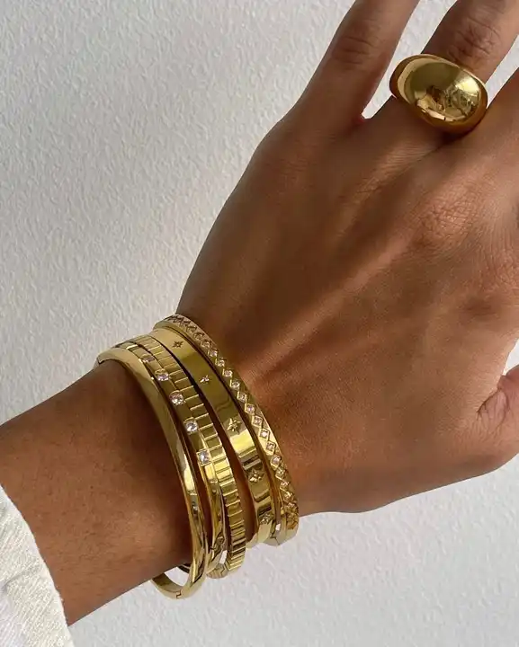 Gold square inset stone diamond bangle